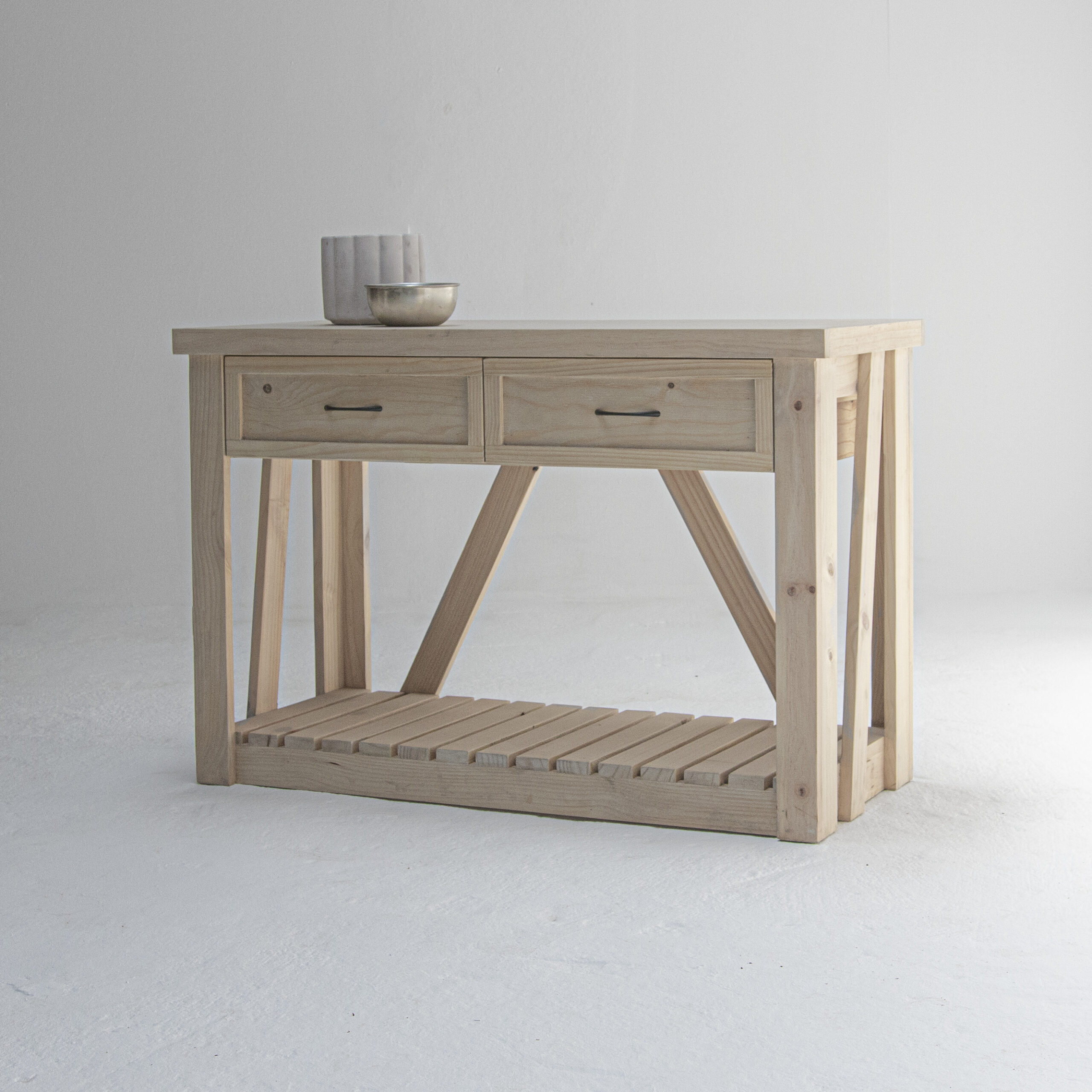 Rustic Modern Wooden 2 Drawer Server made from Spruce wood